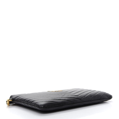 Saint Laurent Calfskin Matelasse Chevron Monogram A5 Wristlet Black 4 of 7