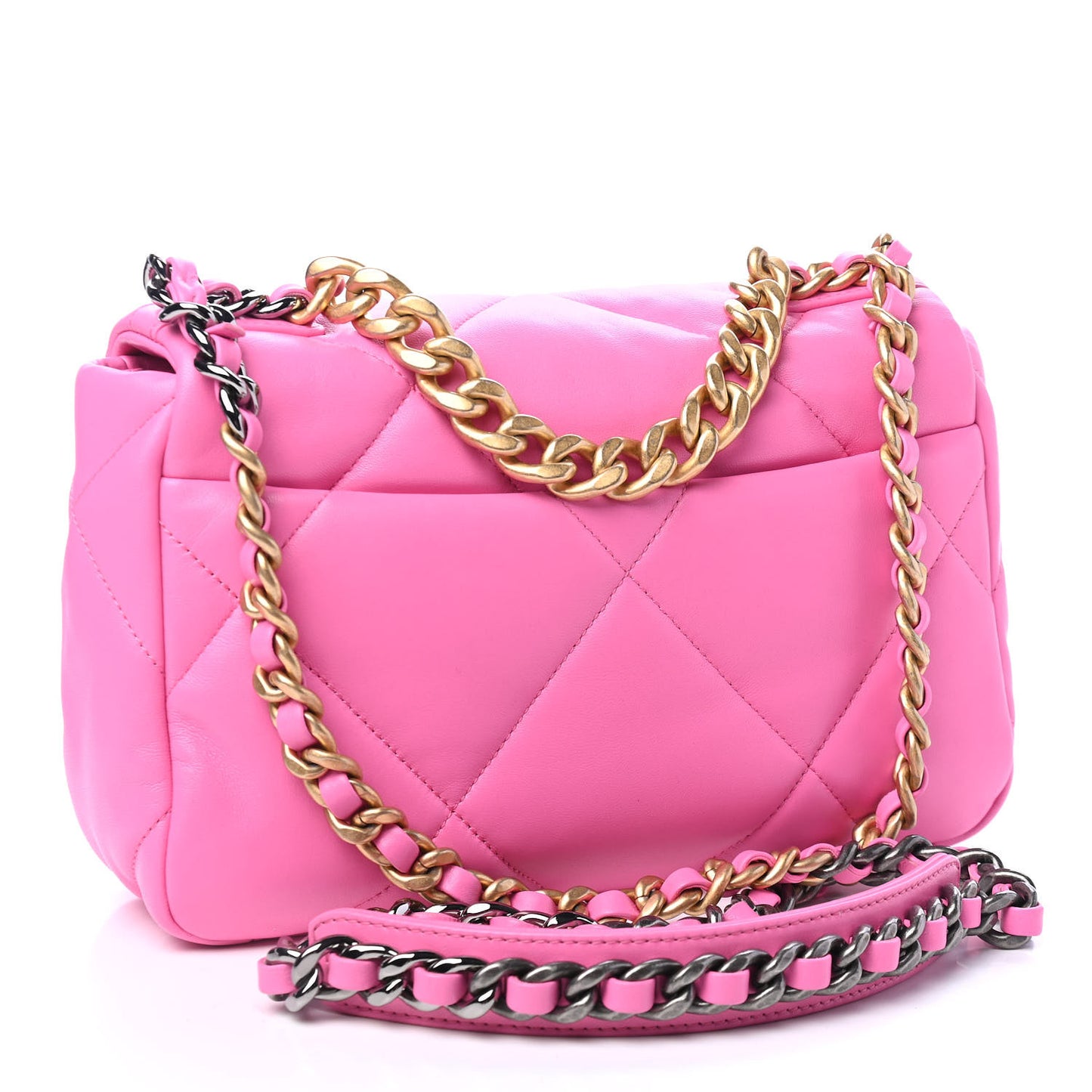 Shiny Lambskin Quilted Medium Chanel 19 Flap Neon Pink