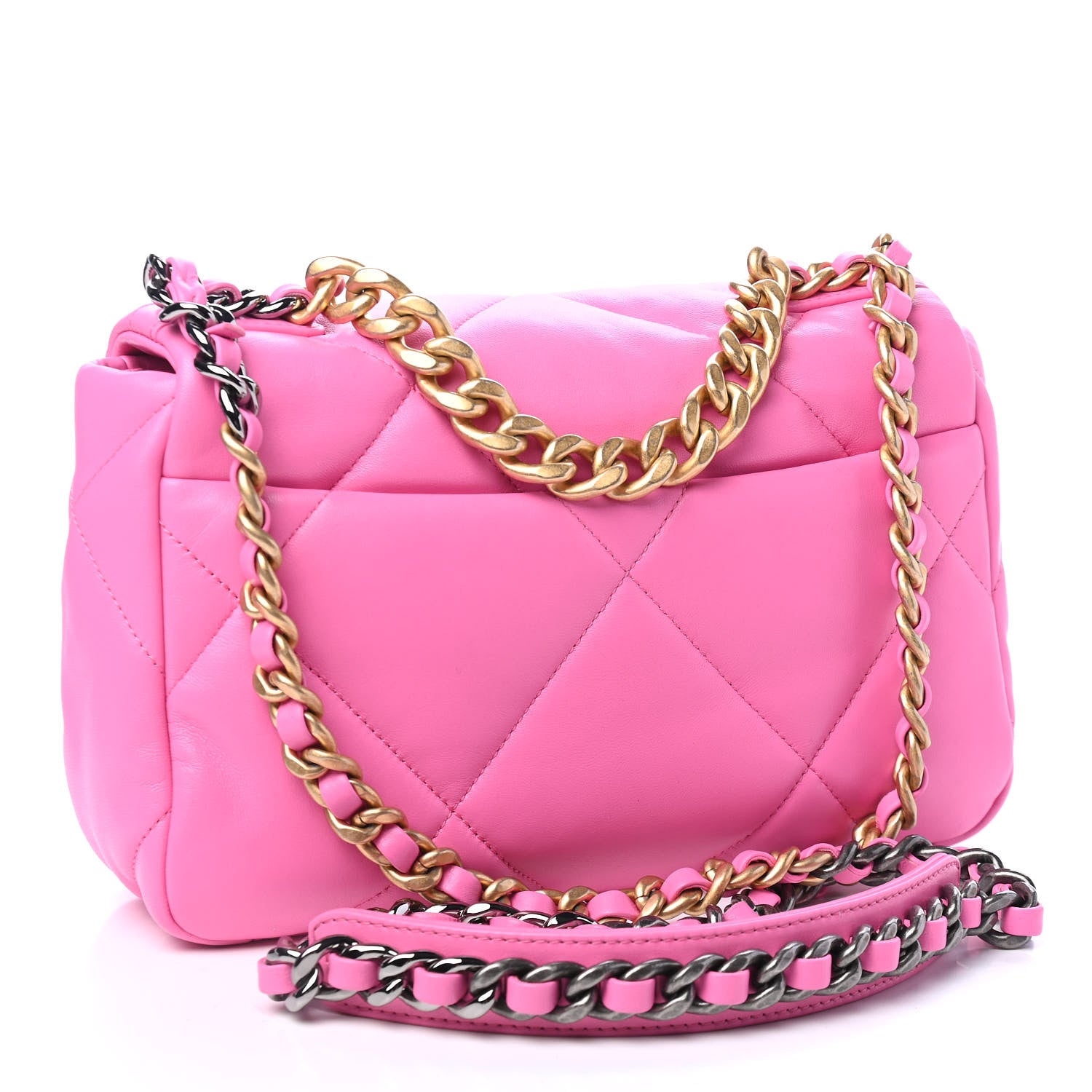 Chanel Shiny Lambskin Quilted Medium Chanel 19 Flap Neon Pink 2 of 4