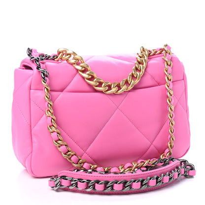 Chanel Shiny Lambskin Quilted Medium Chanel 19 Flap Neon Pink 2 of 4