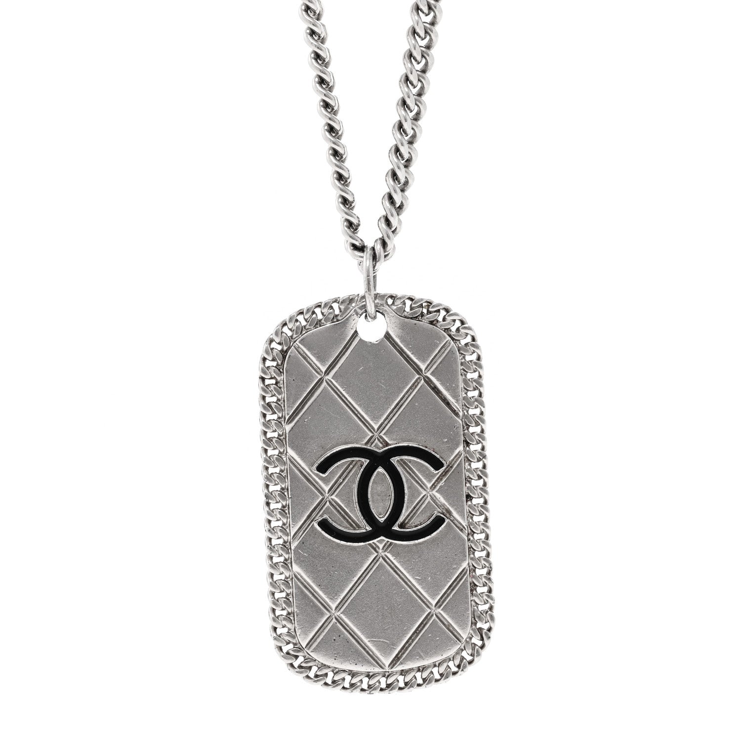 Chanel Dog Tag CC Necklace Silver 4 of 5