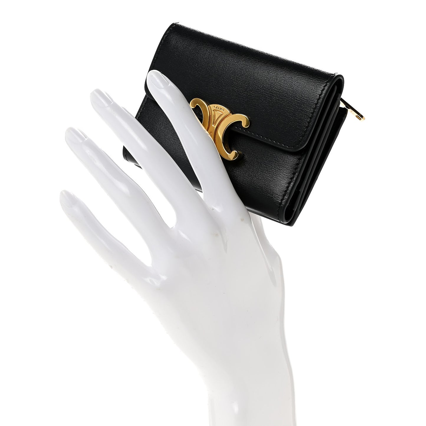 Calfskin Compact Triomphe Wallet With Coin Purse Black