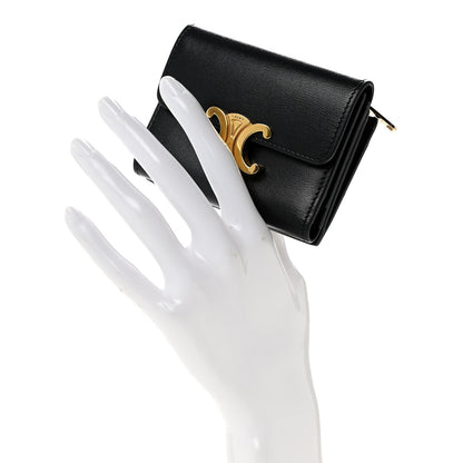 Celine Calfskin Compact Triomphe Wallet With Coin Purse Black 2 of 10