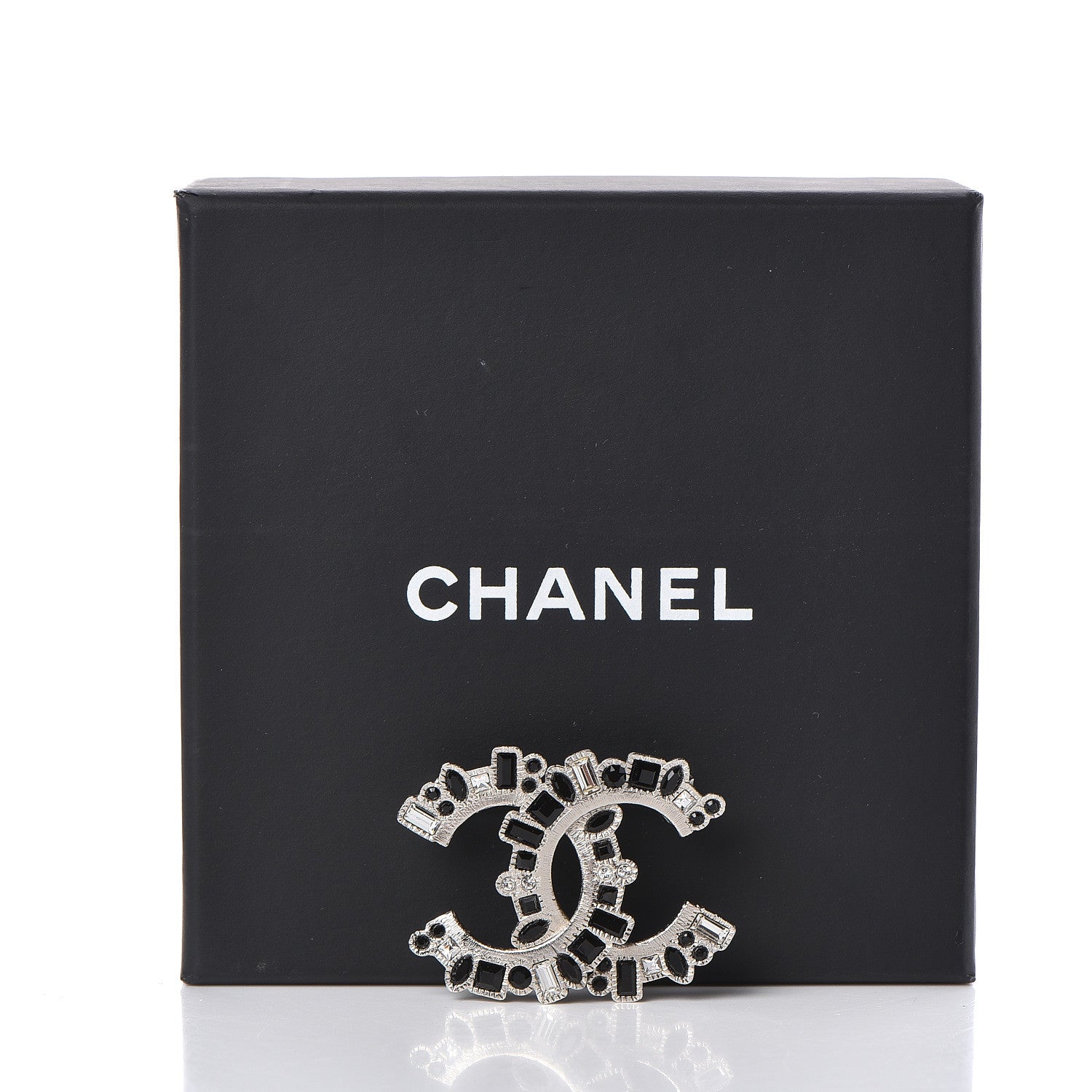 Chanel Baguette Crystal CC Brooch Black Silver 5 of 5