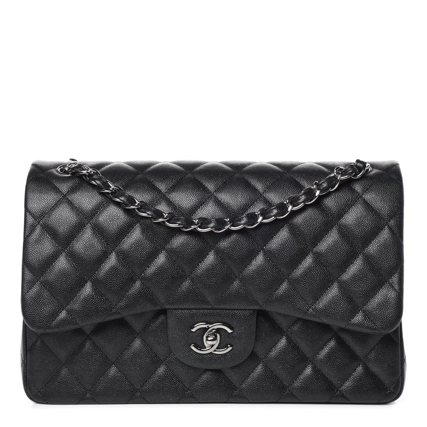 Iridescent Caviar Quilted Jumbo Double Flap Black