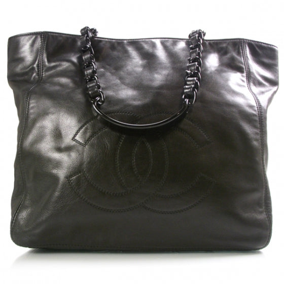 Lambskin Large CC Stitched Tote Black