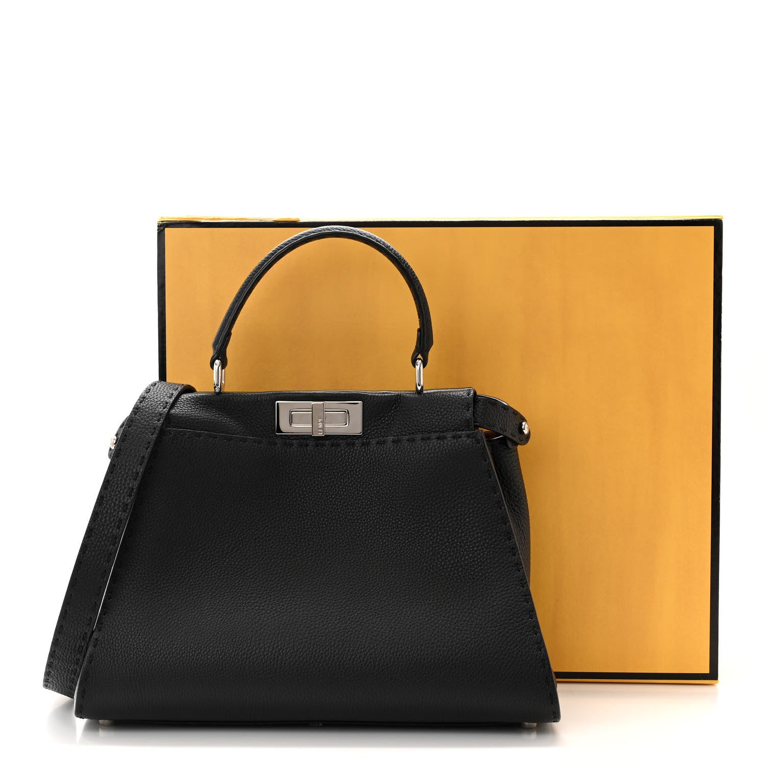 Fendi Cuoio Romano Selleria Bi-Color Medium Peekaboo Iconic Satchel Black Mou 12 of 12