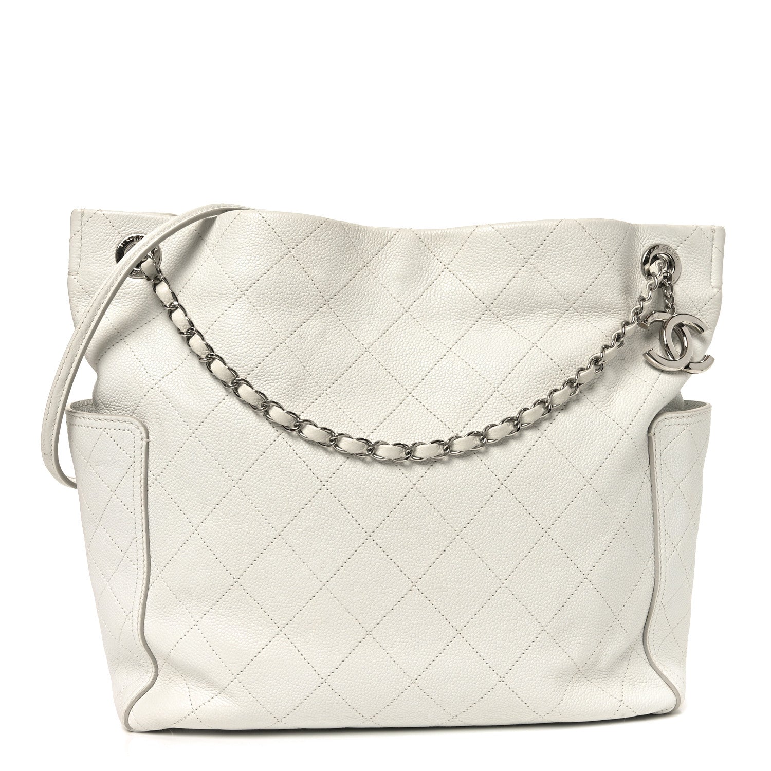 Chanel Caviar Stitched CC Pocket Tote White 1 of 10