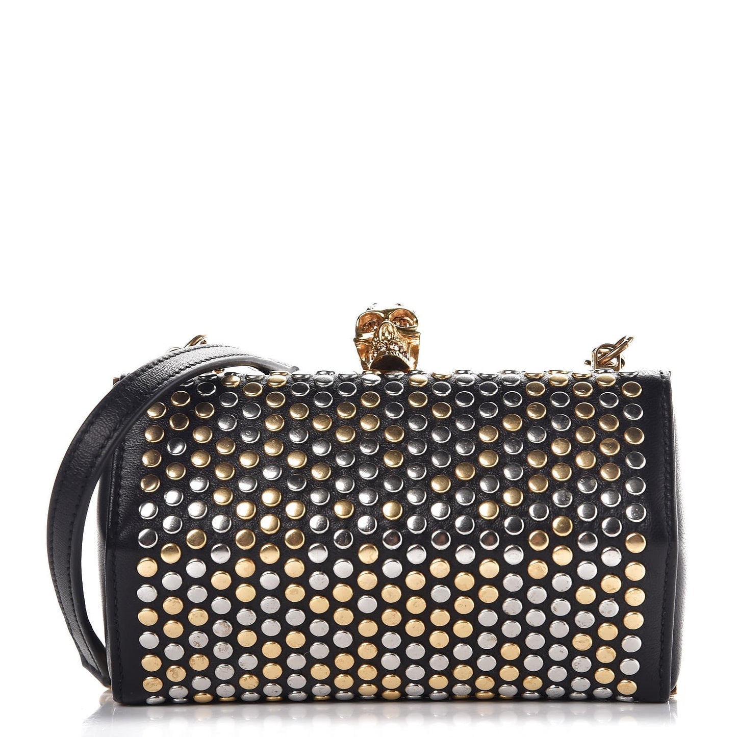 Lambskin Studded Hexagon Skull Chain Clutch Black
