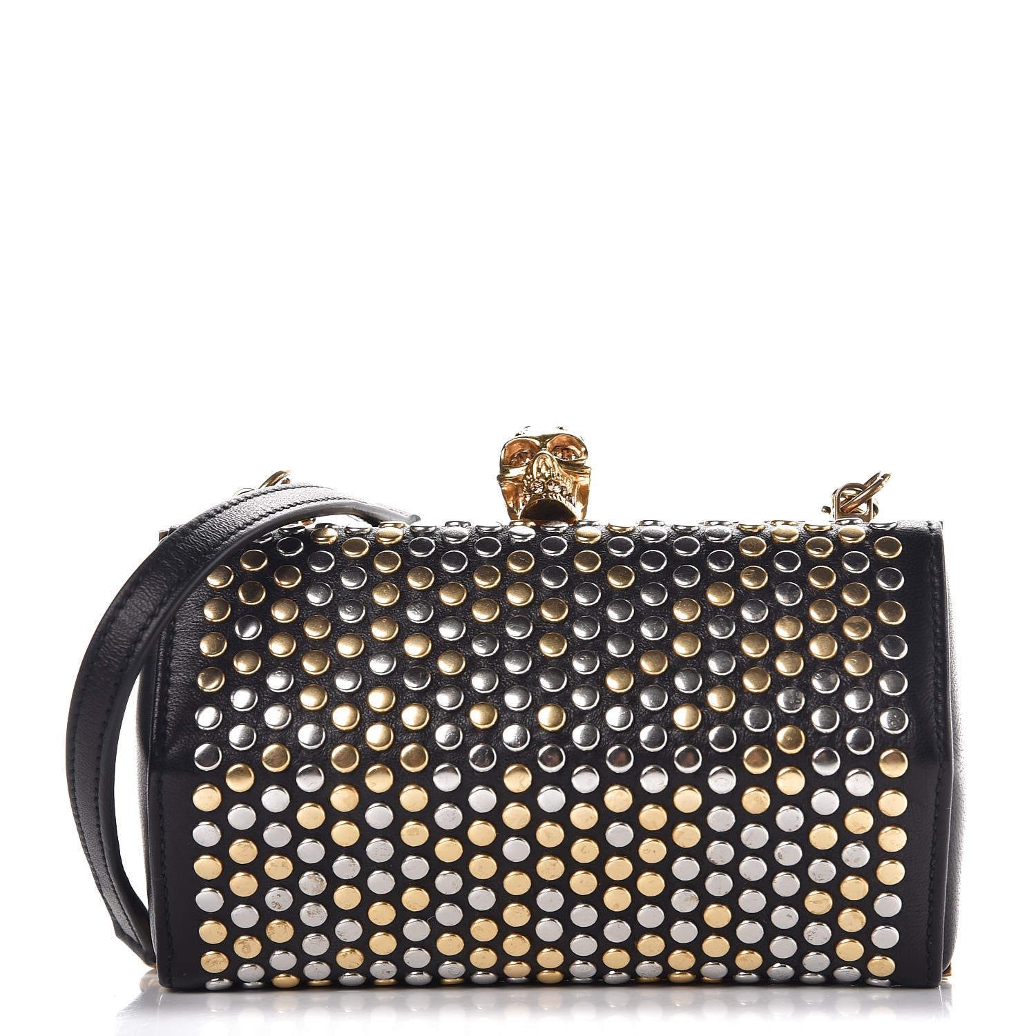 Alexander McQueen Lambskin Studded Hexagon Skull Chain Clutch Black 1 of 8