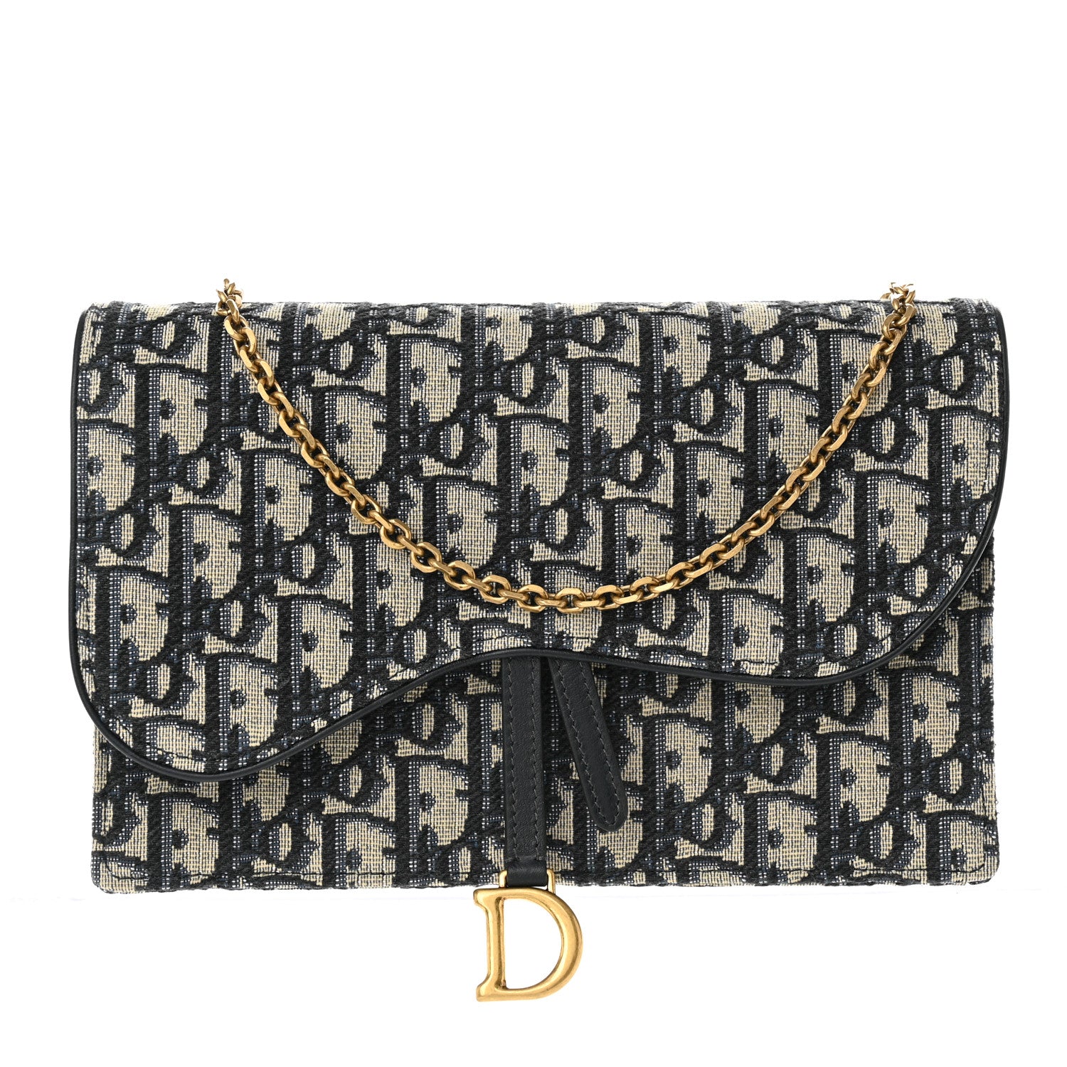 Christian Dior Oblique Saddle Chain Pouch Blue 1 of 9