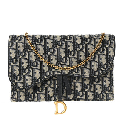 Christian Dior Oblique Saddle Chain Pouch Blue 1 of 9