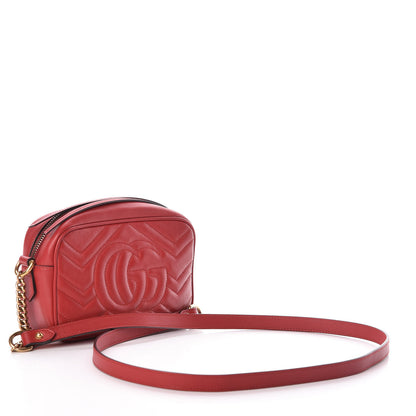 Gucci Calfskin Matelasse Mini GG Marmont Chain Shoulder Bag Hibiscus Red 3 of 10