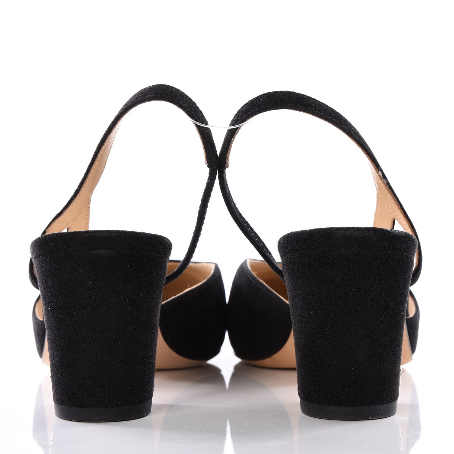 Chanel Kid Suede Metallic Lambskin Cap Toe CC Slingback Pumps 37.5 Black Silver 7 of 11