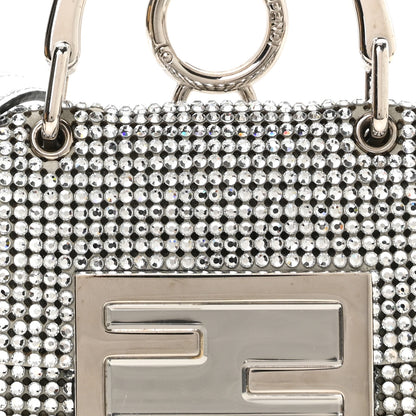 Fendi Nubuck Crystal Catalan Mirror Nano Maxi Buckle Baguette Charm Pietra Argento 8 of 11