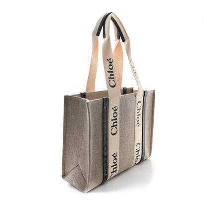 Chloe Cotton Calfskin Medium Woody Ribbon Tote White Blue 3 of 10