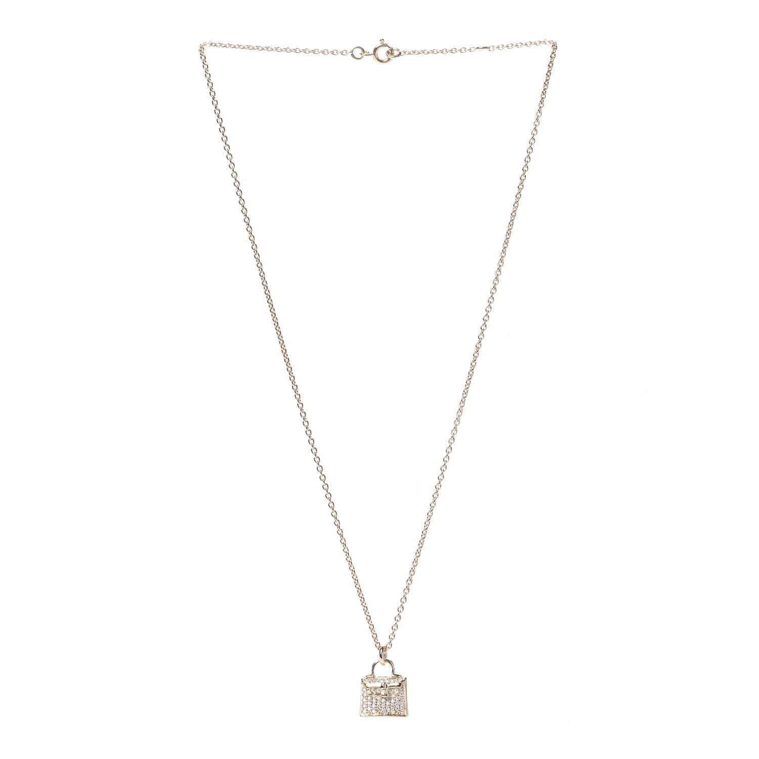 Hermes 18K Rose Gold Diamond Kelly Amulette Pendant Necklace 3 of 6