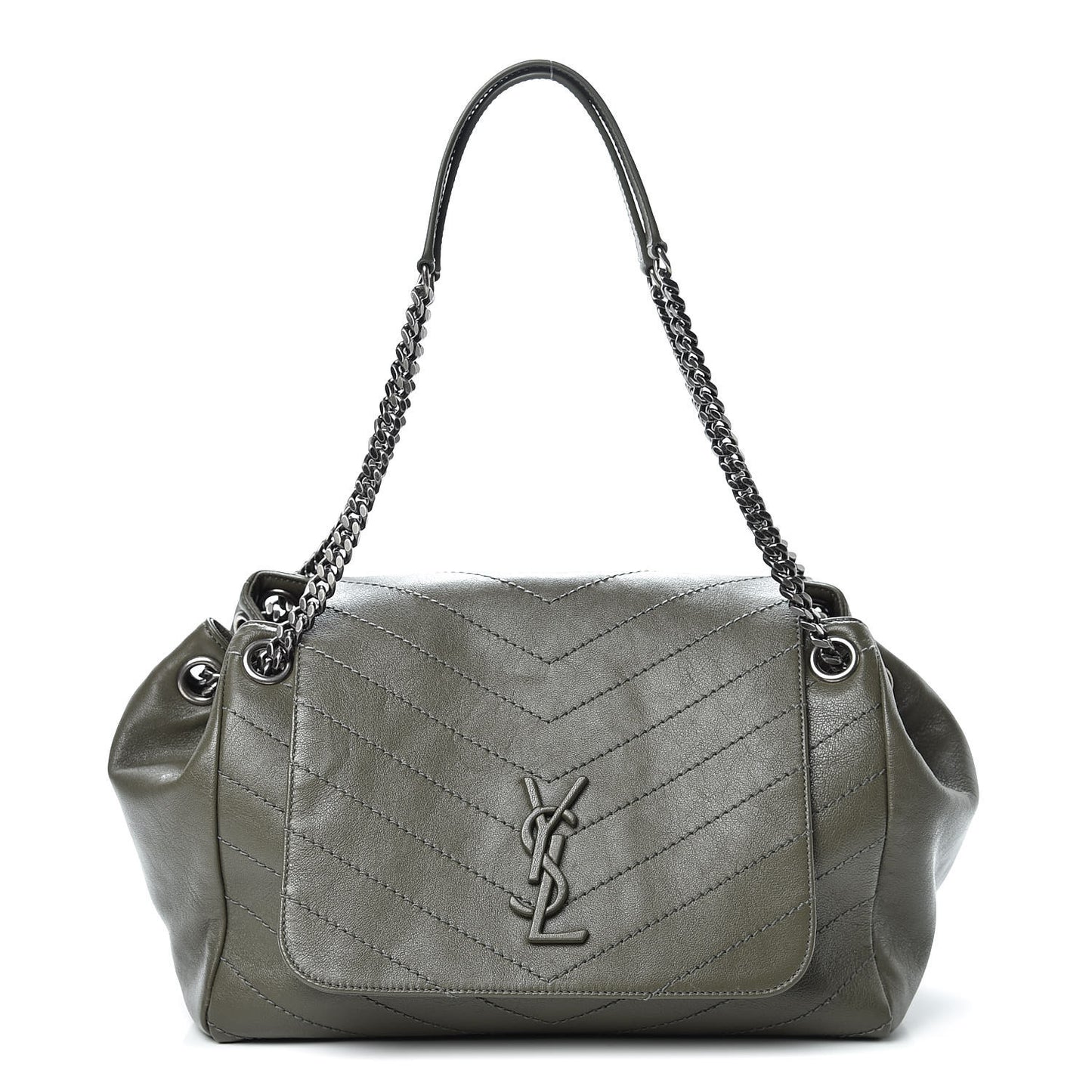 Vintage Calfskin Chevron Monogram Medium Nolita Olive Green