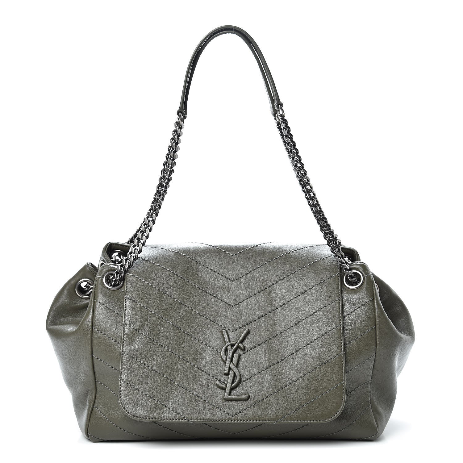 Saint Laurent Vintage Calfskin Chevron Monogram Medium Nolita Olive Green 1 of 10