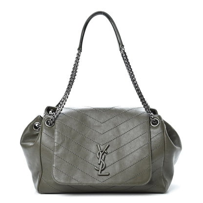 Saint Laurent Vintage Calfskin Chevron Monogram Medium Nolita Olive Green 1 of 10