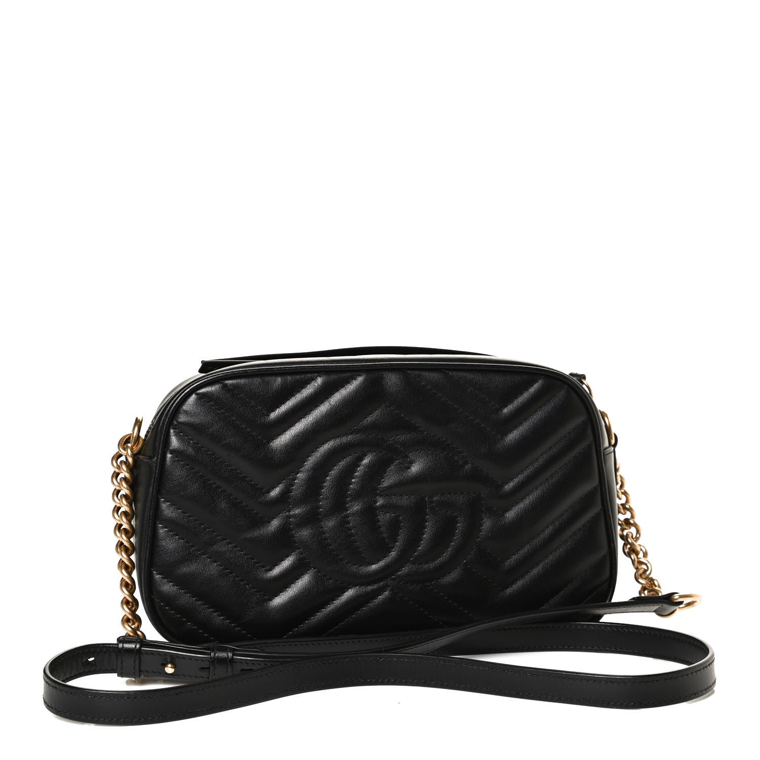 Gucci Calfskin Matelasse Small GG Marmont Chain Shoulder Bag Black 3 of 11