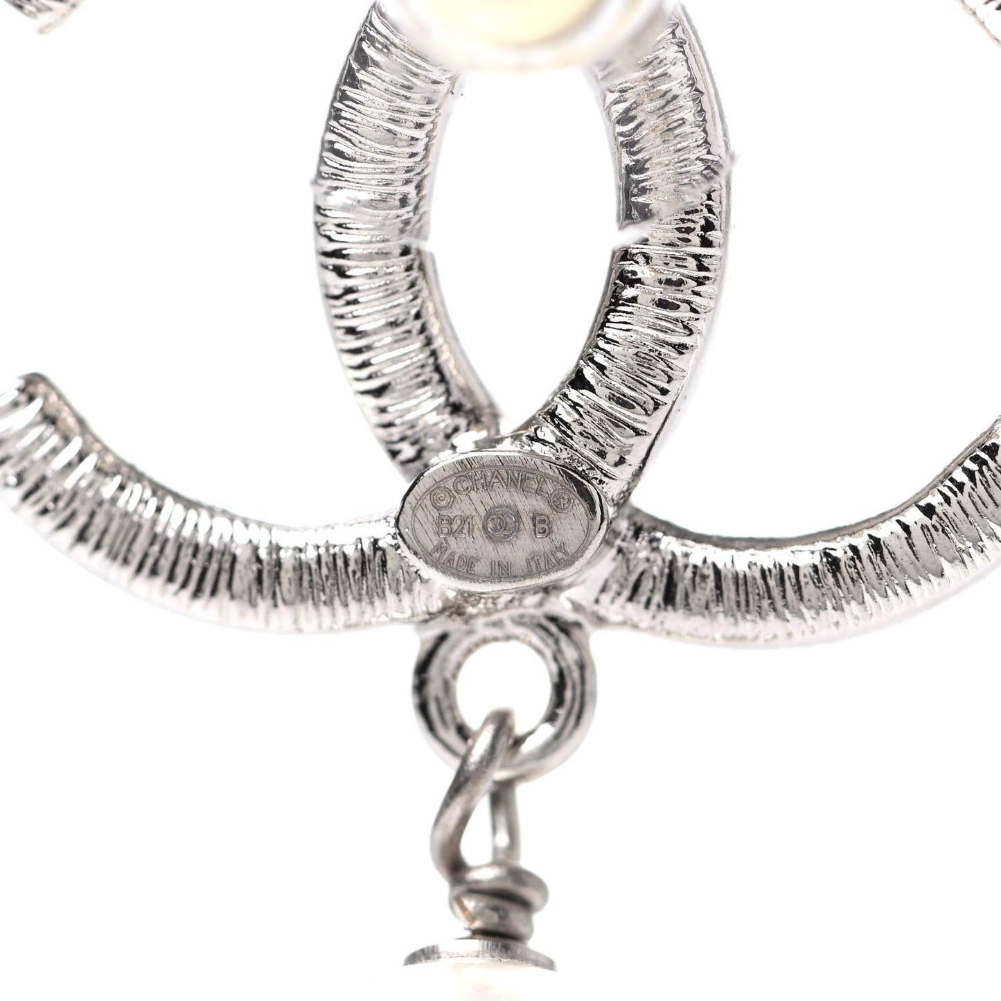 Crystal Pearl CC Drop Earrings Silver