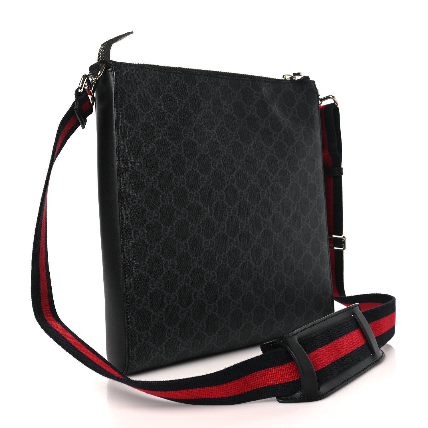 Gucci GG Supreme Monogram Appia Calfskin Web Flat Messenger Bag Black Grey 4 of 10
