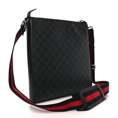 Gucci GG Supreme Monogram Appia Calfskin Web Flat Messenger Bag Black Grey 4 of 10