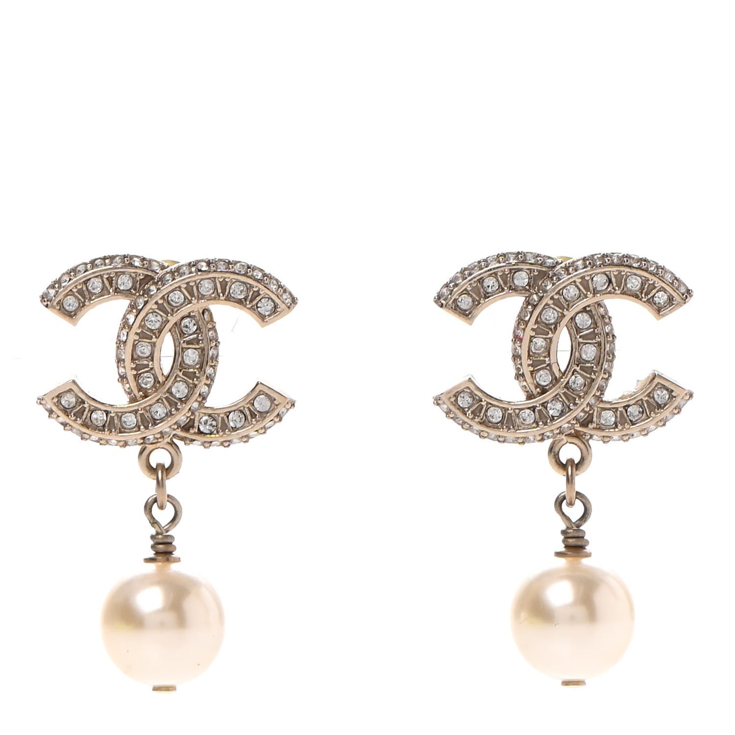 Crystal Pearl CC Drop Earrings Gold