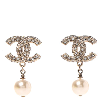 Chanel Crystal Pearl CC Drop Earrings Gold 1 of 5