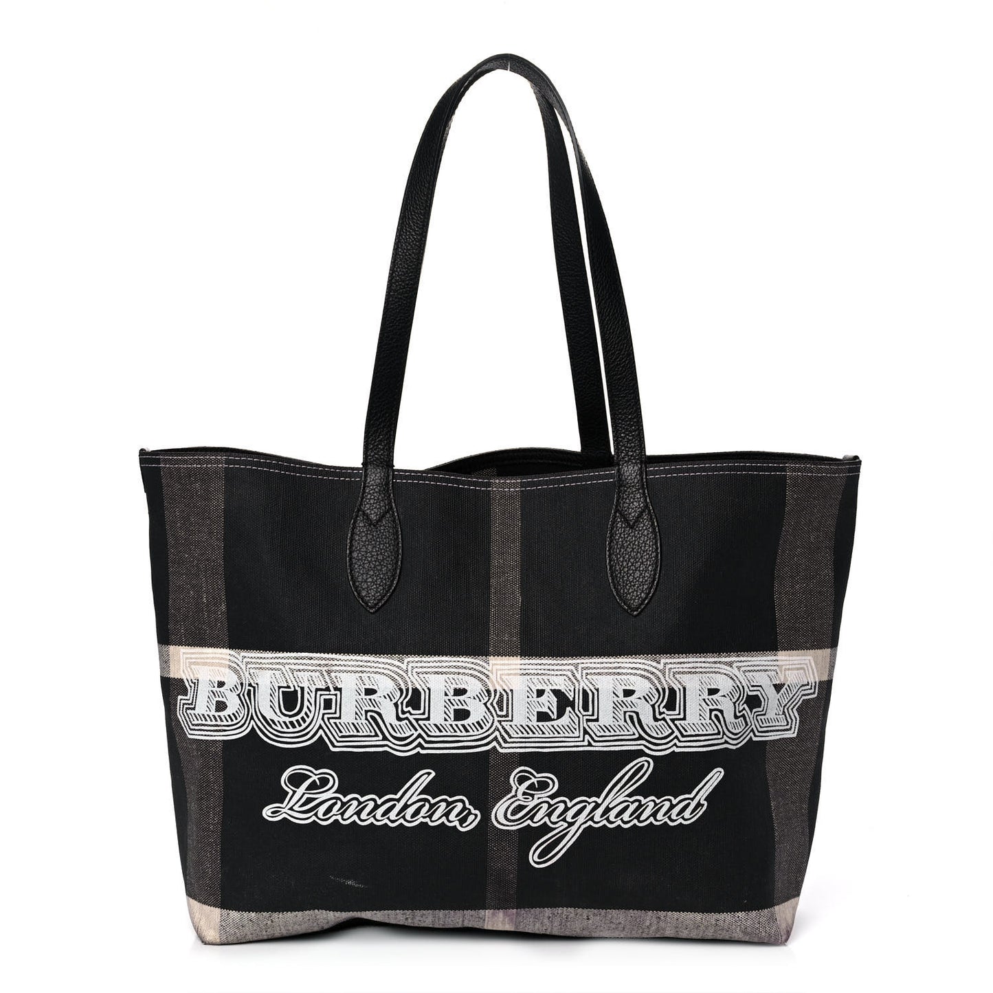 Coated Canvas Mega Check Medium Doodle Tote Black White