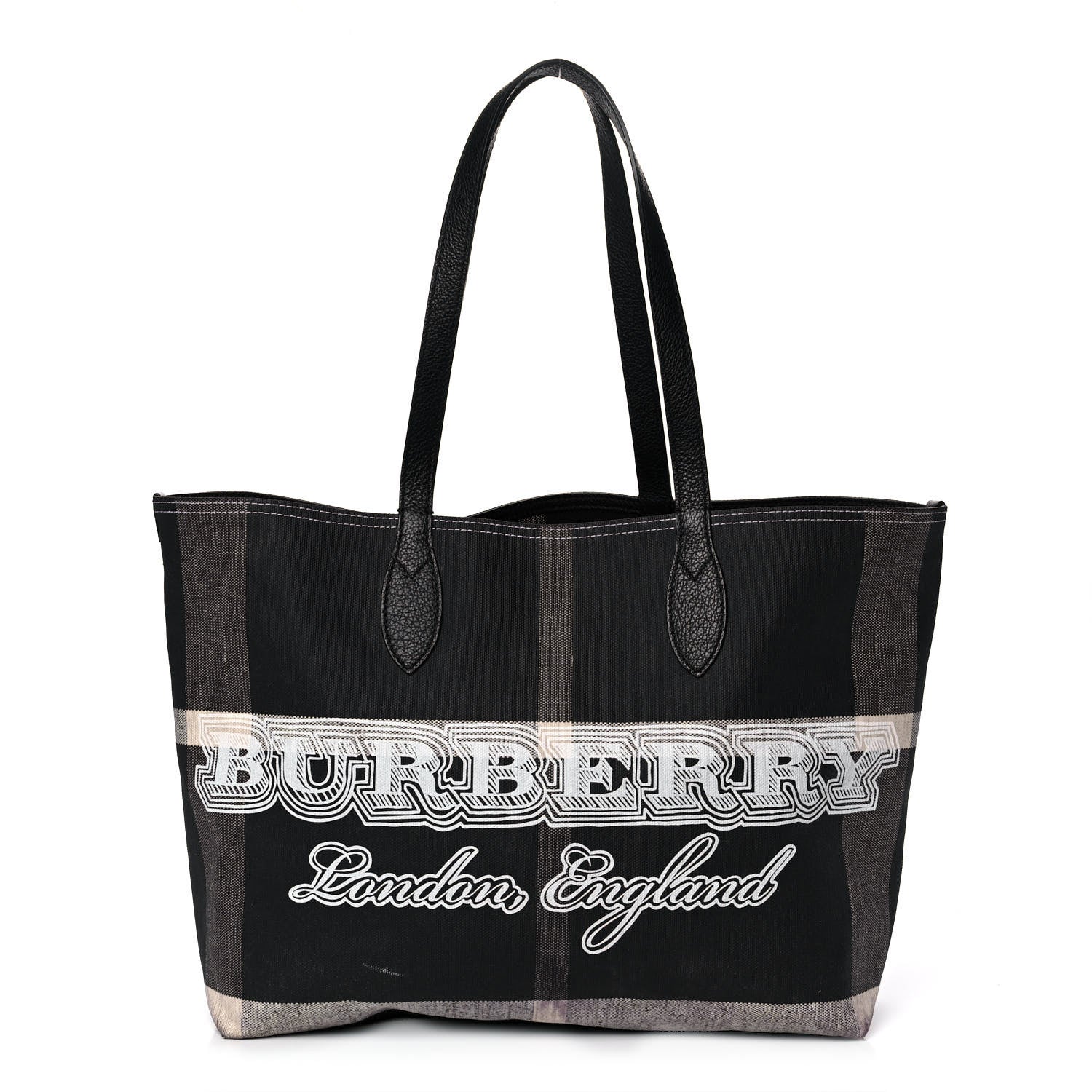 Burberry Coated Canvas Mega Check Medium Doodle Tote Black White 1 of 16