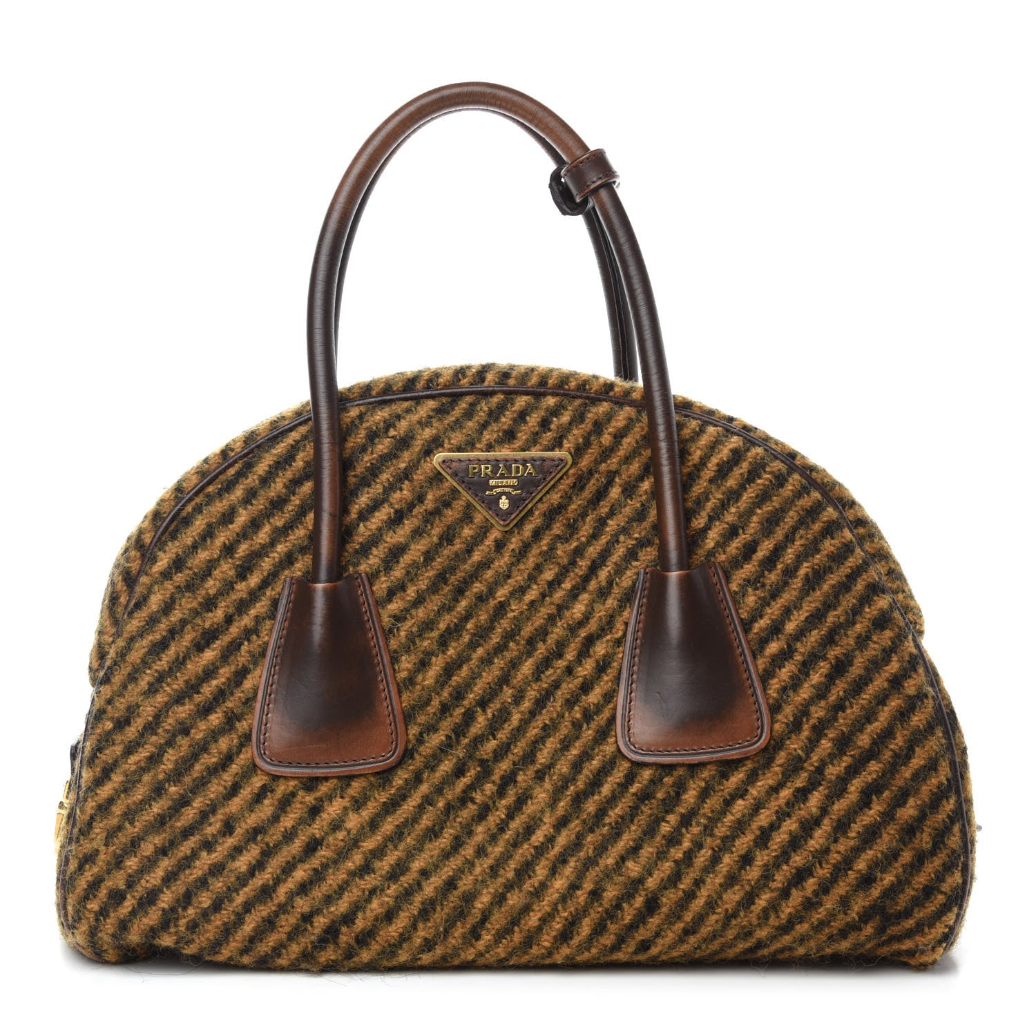 Prada Tessuto Tweed Vitello Vintage Bowling Bag Brown 1 of 12
