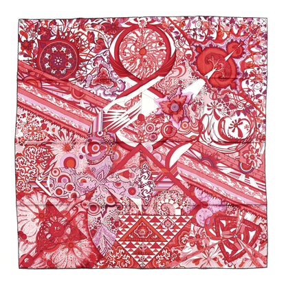 Hermes Silk L’ivresse de L’infini Scarf 90 Rouge White Rose 1 of 5