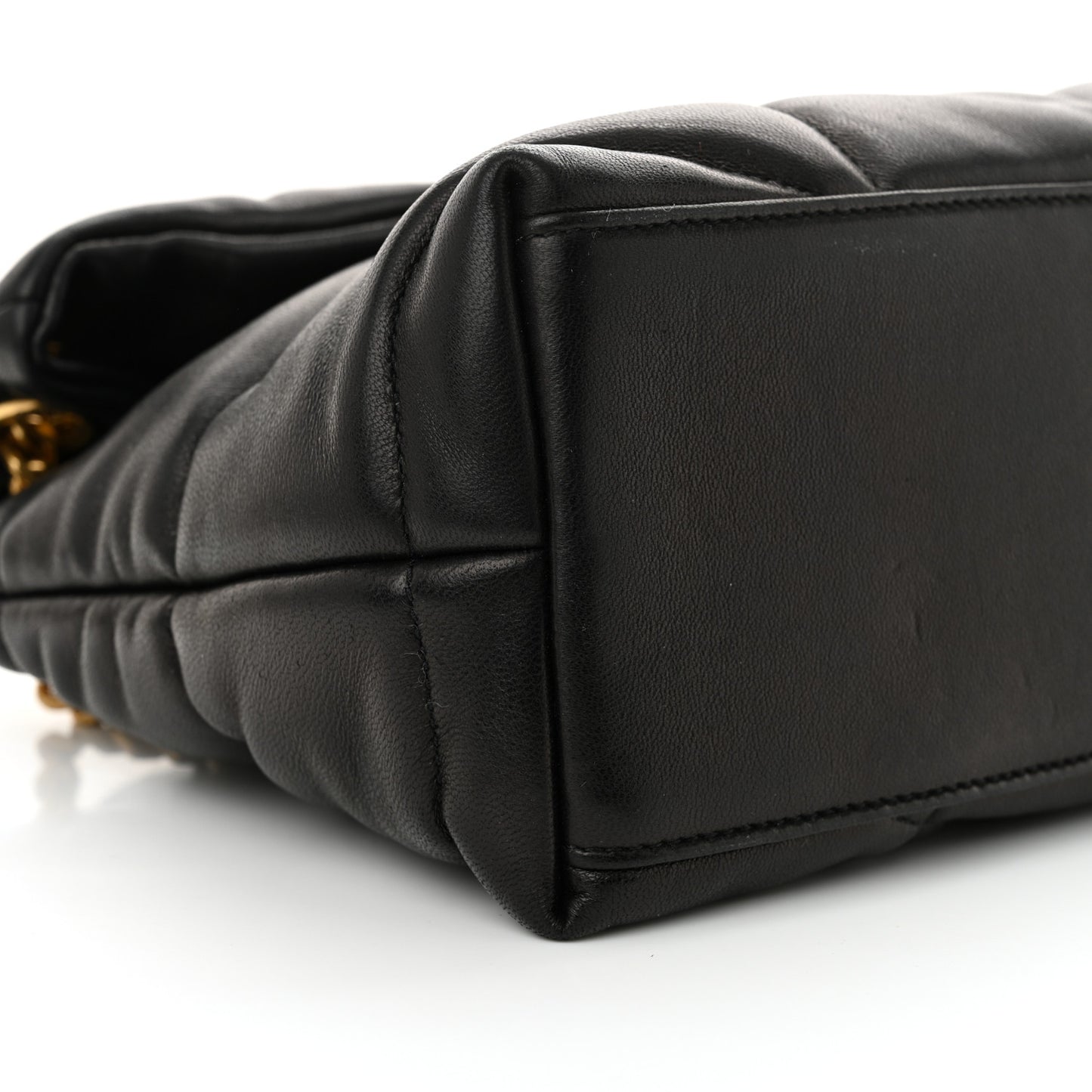 Lambskin Quilted Small Loulou Puffer Monogram Chain Satchel Black