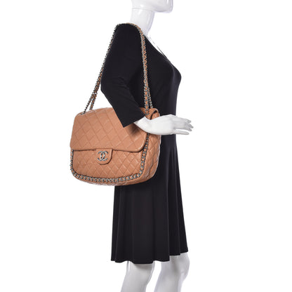 Chanel Washed Lambskin Chain Around Maxi Flap Bag Dark Beige 2 of 9