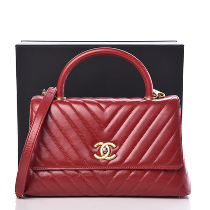 Chanel Calfskin Chevron Quilted Small Coco Handle Flap Red 10 of 10