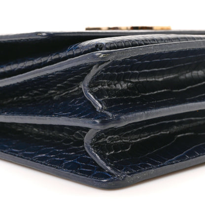 Saint Laurent Calfskin Crocodile Embossed Medium Monogram Sunset Navy 8 of 9