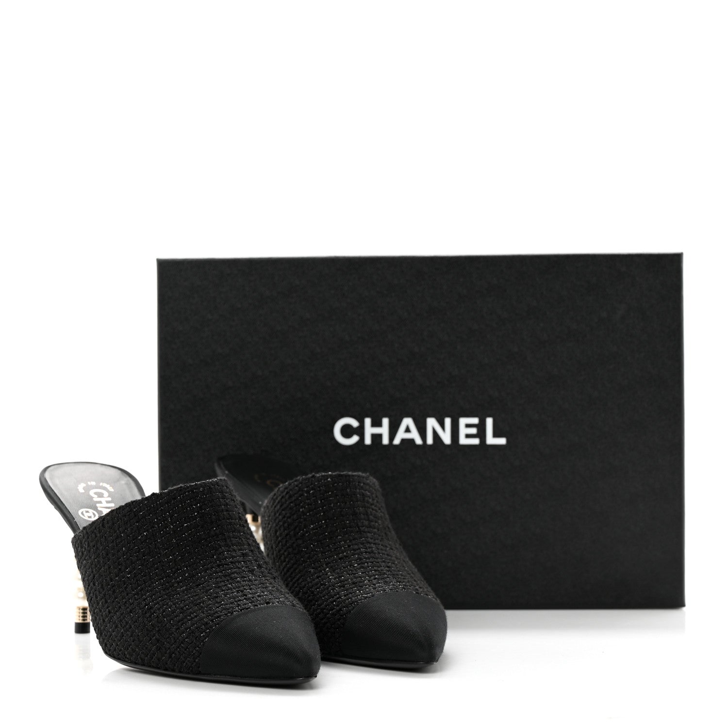 Chanel Tweed Grosgrain Cap Toe Pearl Mule 38.5 Black 11 of 11