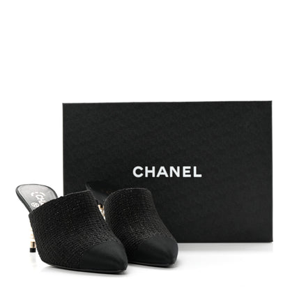Chanel Tweed Grosgrain Cap Toe Pearl Mule 38.5 Black 11 of 11