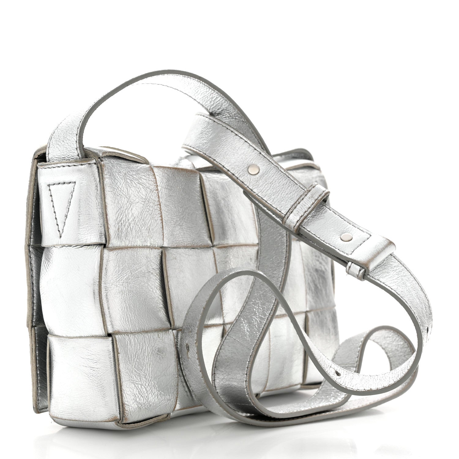 Bottega Veneta Metallic Lambskin Maxi Intrecciato Cassette Crossbody Bag Silver 3 of 12