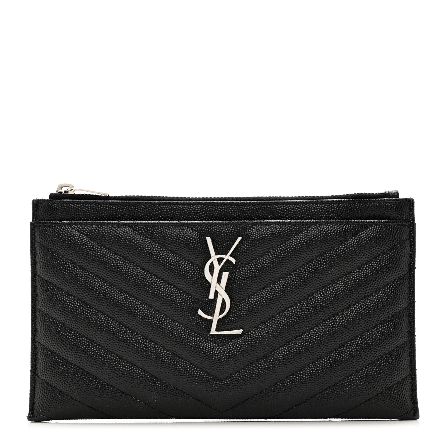 Saint Laurent Grain De Poudre Chevron Monogram Bill Pouch Black 1 of 7