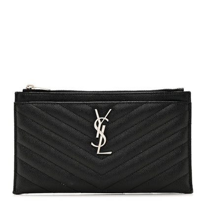 Saint Laurent Grain De Poudre Chevron Monogram Bill Pouch Black 1 of 7