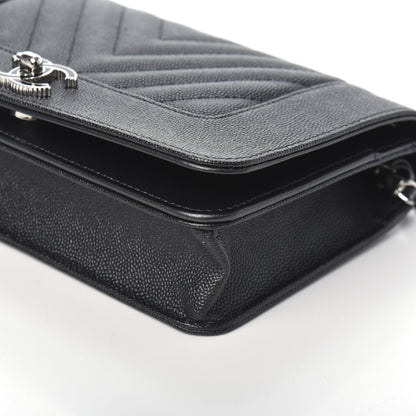 Chanel Caviar Chevron Quilted Vintage Mademoiselle Wallet On Chain WOC Charcoal 10 of 10