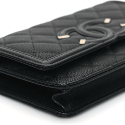 Chanel Caviar Quilted CC Filigree Wallet On Chain WOC Black 10 of 12
