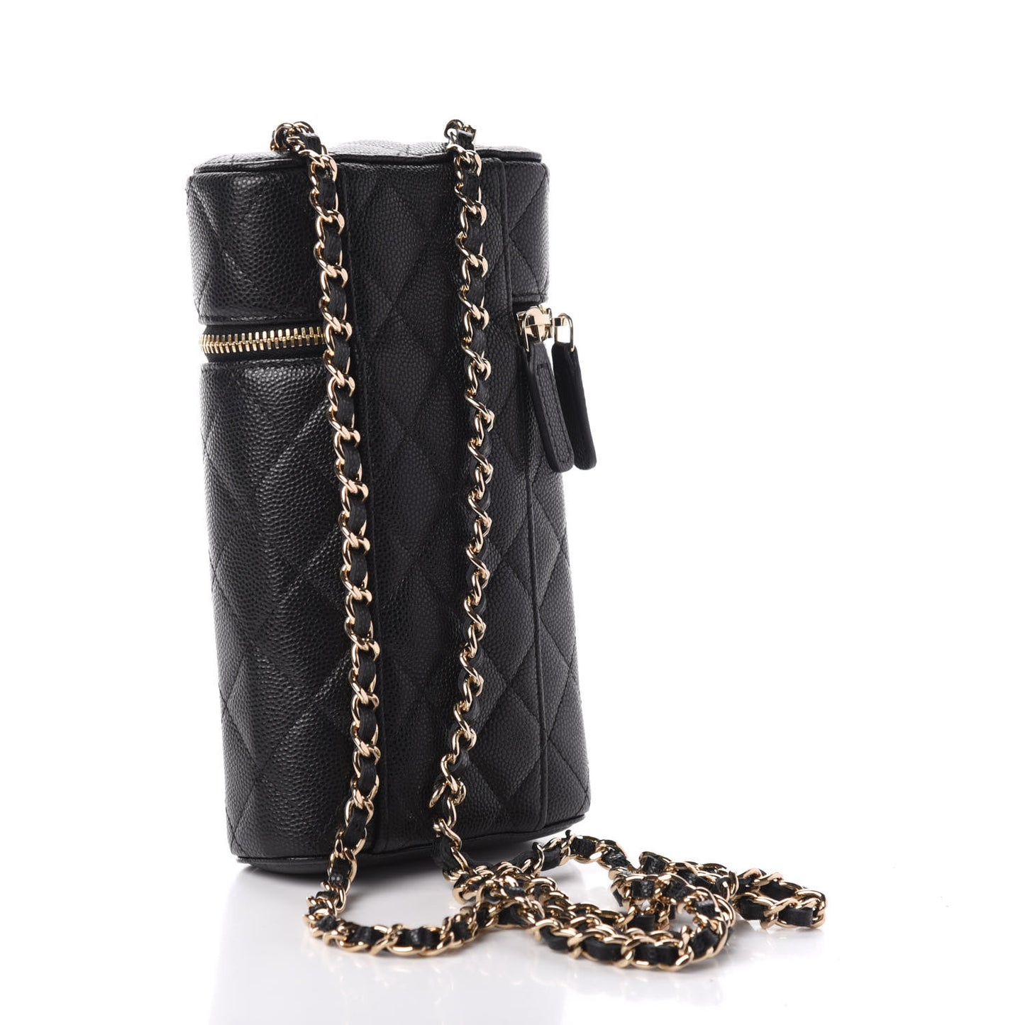 Caviar Quilted Phone Holder With Chain Black