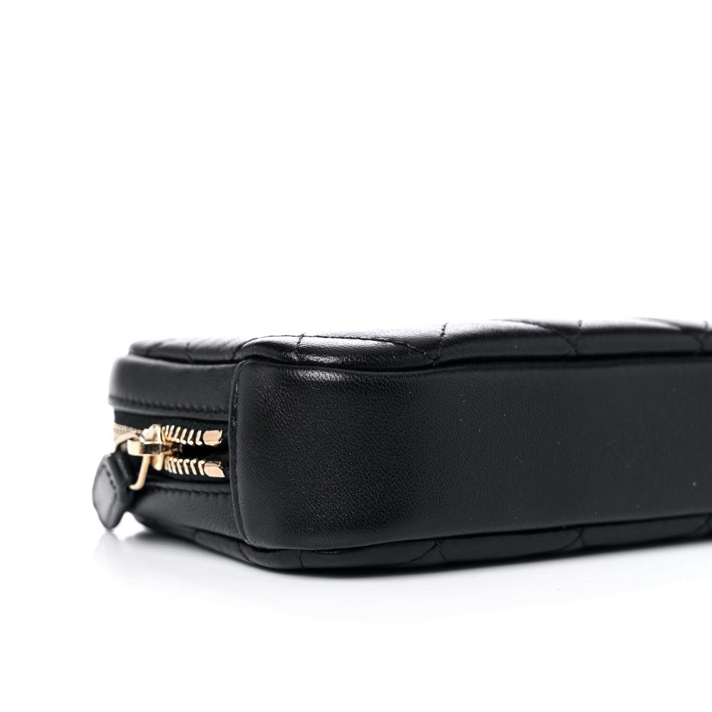 Lambskin Quilted Small Curvy Pouch Cosmetic Case Black