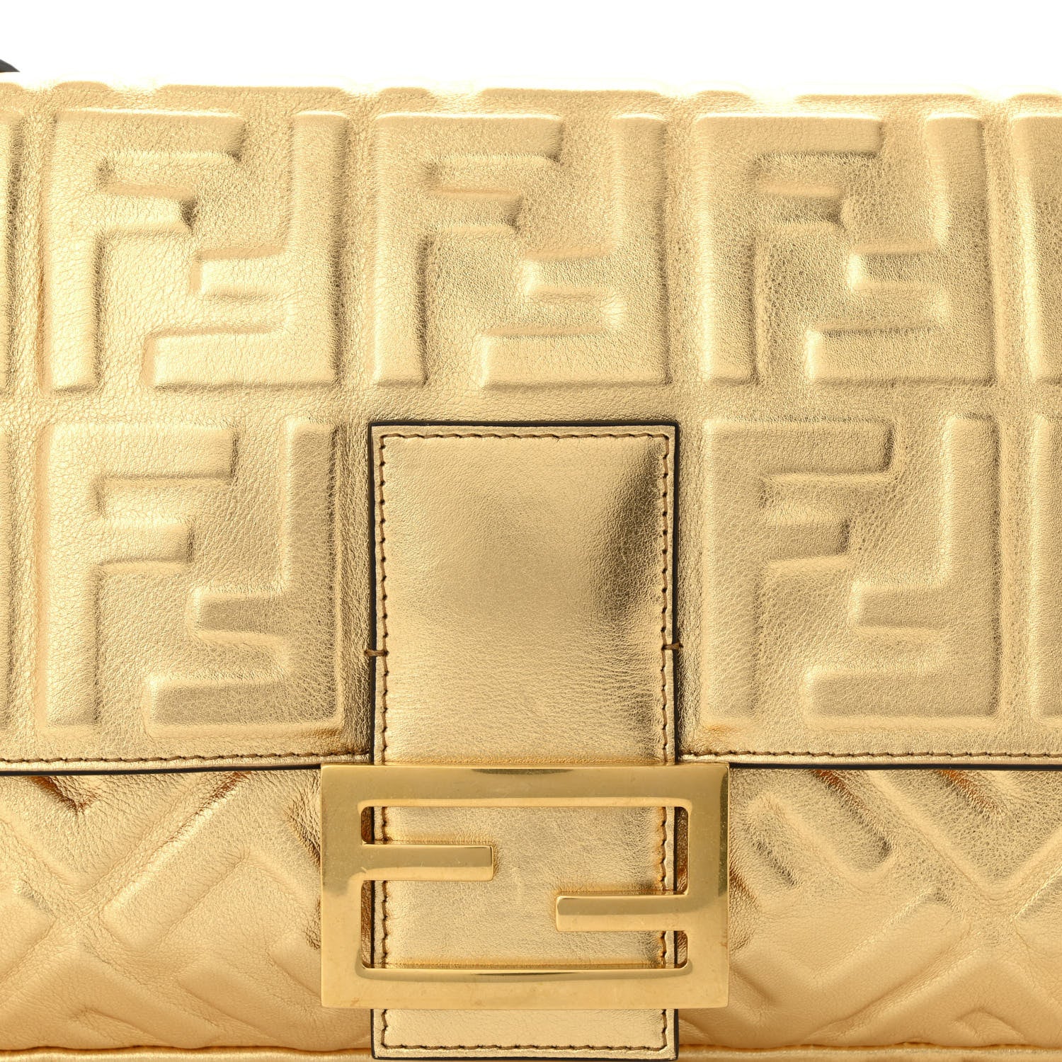 Fendi Vitello Catalan Mirror FF 1974 Embossed Large Baguette Gold 8 of 12