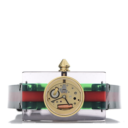 Gucci Stainless Steel Calfskin Plexiglass 24mm Skeleton Quartz Watch 3 of 5