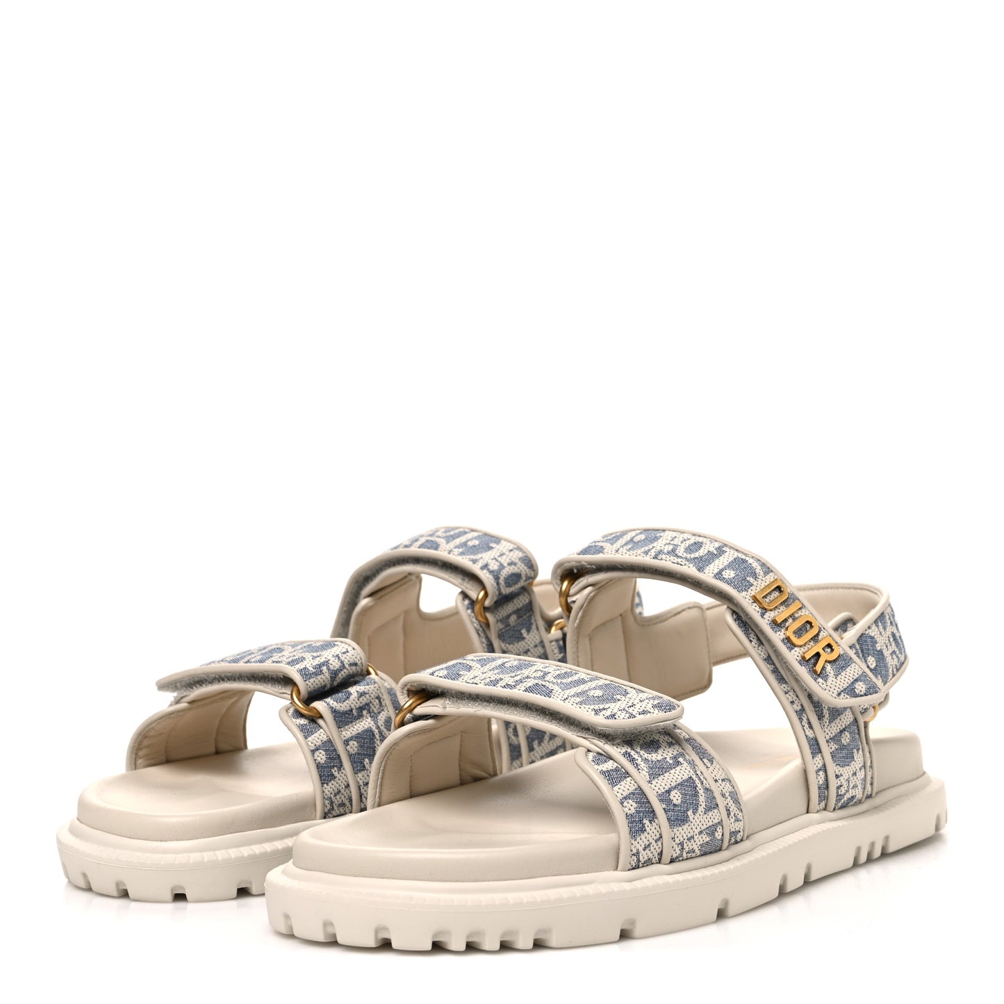 Oblique Raffia Chambray Jacquard Dioract Sandals 41 Blue Ecru